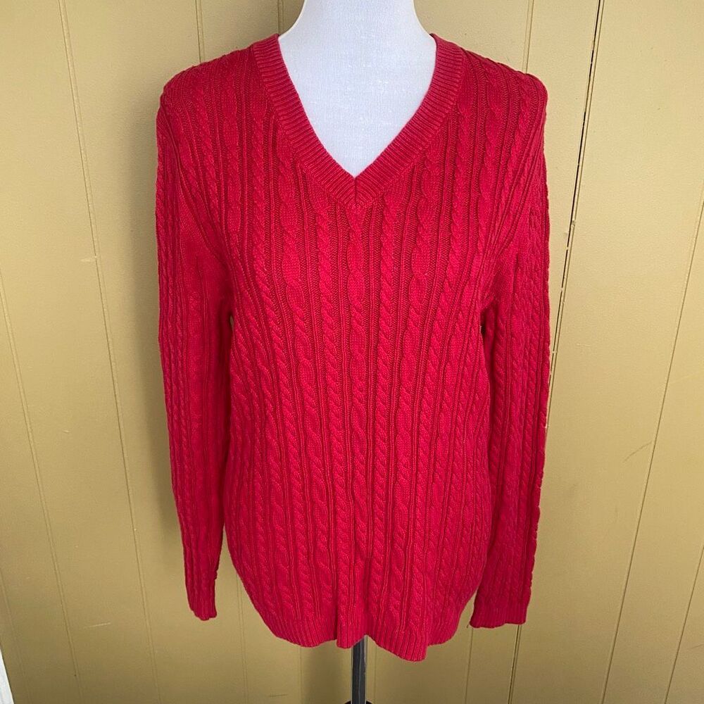 Croft & Barrow women L v-neck cable knit longsleeve sweater red